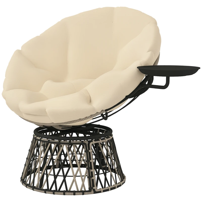 Outsunny Papasansessel Rattan 360° drehbar Korbsessel mit Kissen Durchmesser 90 cm runder Beige
