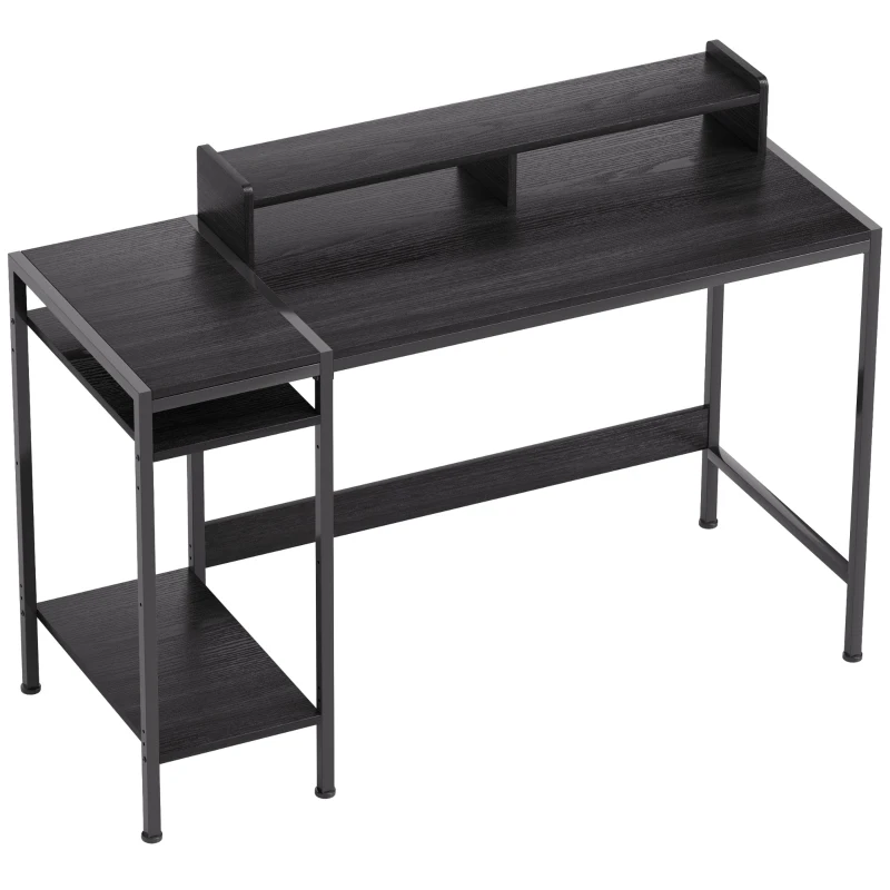 HOMCOM Bureau PC avec Support d'Écran et 2 Étagères Ajustables, en Bois et Acier, 120x48x85.5 cm, Noir