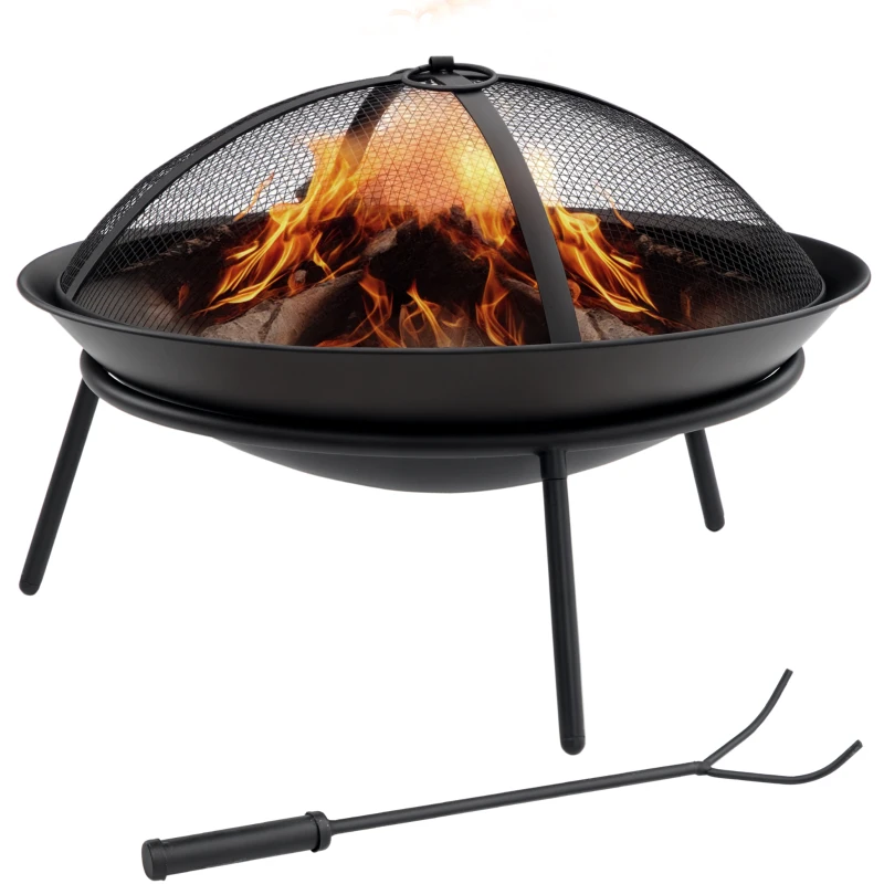 Outsunny Brasero de Exterior con Tapa y Atizador Pozo de Fuego de Metal para Terraza Patio Jardín Ø47x33 cm Negro