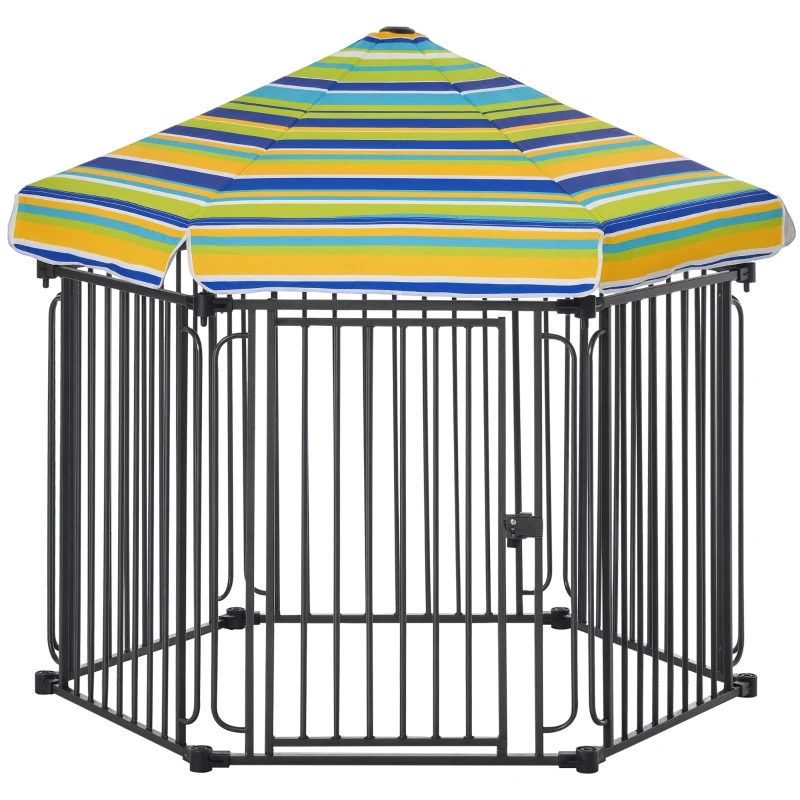 PawHut Dog Play Pen Puppy Pen Pet Playpen For Rabbit Guinea Pig Duck with Canopy Indoor Outdoor 119H x 122L x 105Wcm