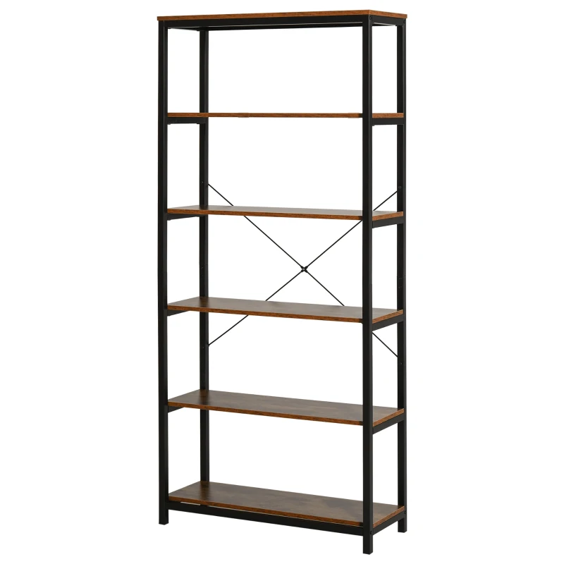 HOMCOM Bibliothèque Verticale de Style Industriel Vintage, Étagère Gain de Place avec 6 Étagères en Bois et Métal Noir, 80x30x180cm
