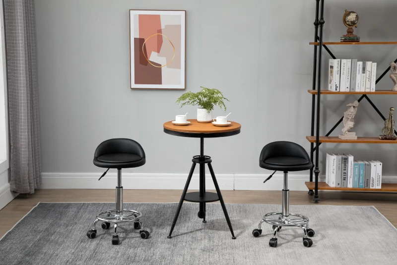 HOMCOM Set 2 Sgabelli Girevoli con Ruote, Altezza Regolabile e Rivestimento Similpelle PU, 38x38x57-72cm