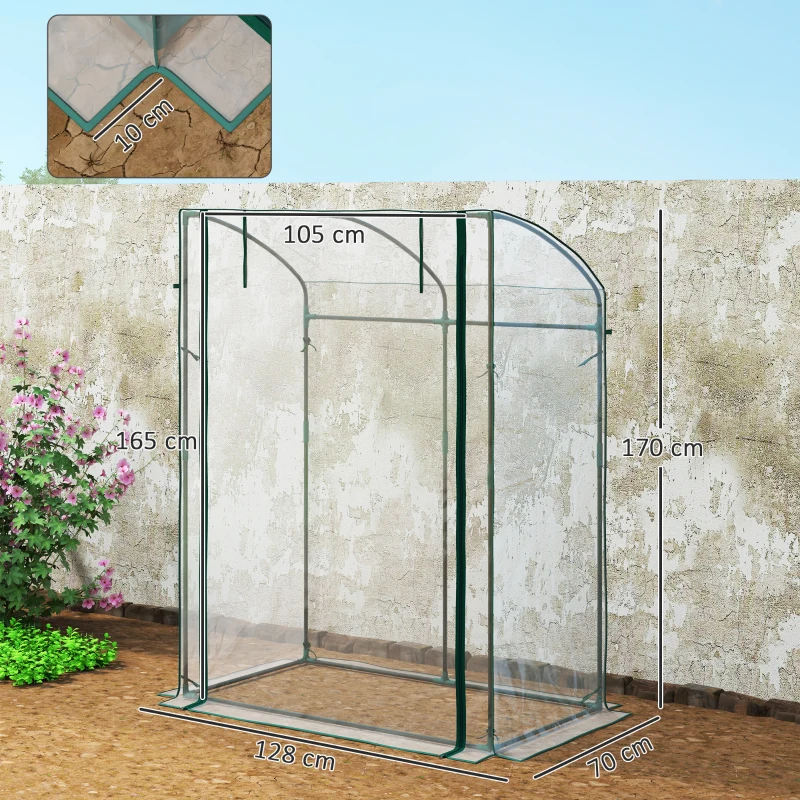 Outsunny Serre avec Porte Toit Courbé Résistante aux Intempéries Serre en Film Plastique en Acier, Serre 128 x 70 x 170 cm Transparent