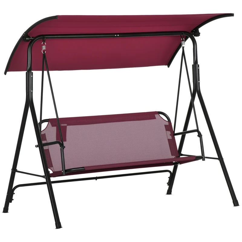 Outsunny Balancelle de Jardin 3 Places en Acier avec Toit Parasol en Polyester, 172x110x153 cm, Rouge et Noir