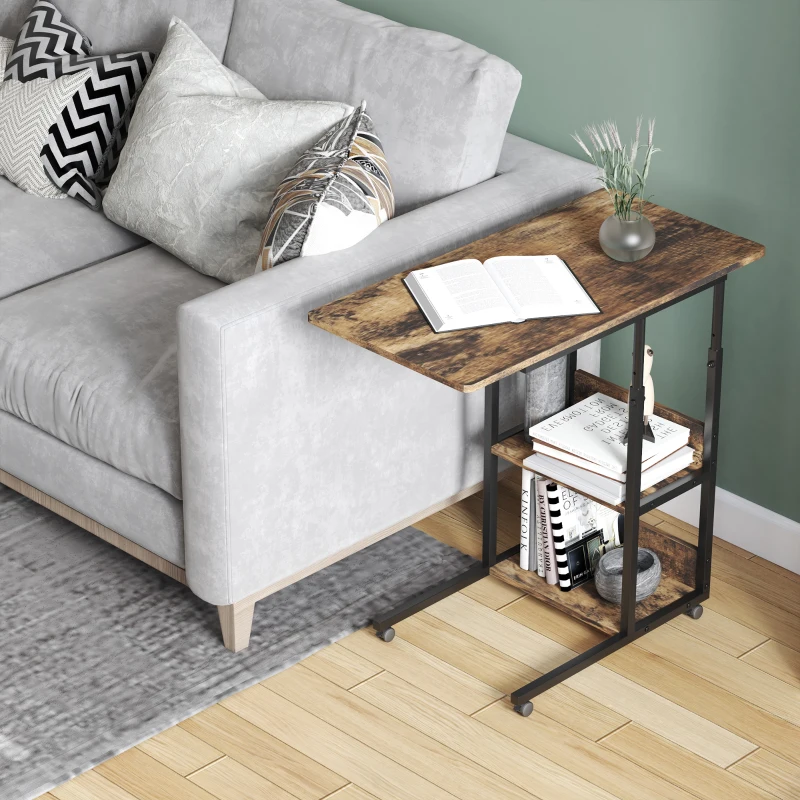 HOMCOM Table Basse Style Industriel, Hauteur Réglable et 4 Roues avec Frein, 80x40x60-75cm