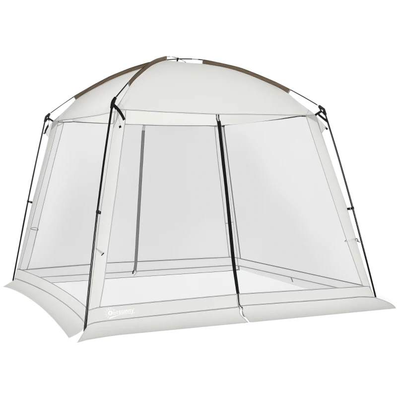 Outsunny Tenda de Jardim para 6-8 Pessoas com 4 Mosquiteiras e 2 Portas Proteção UV50+ Inclui Bolsa de Transporte 3x3 m Branco