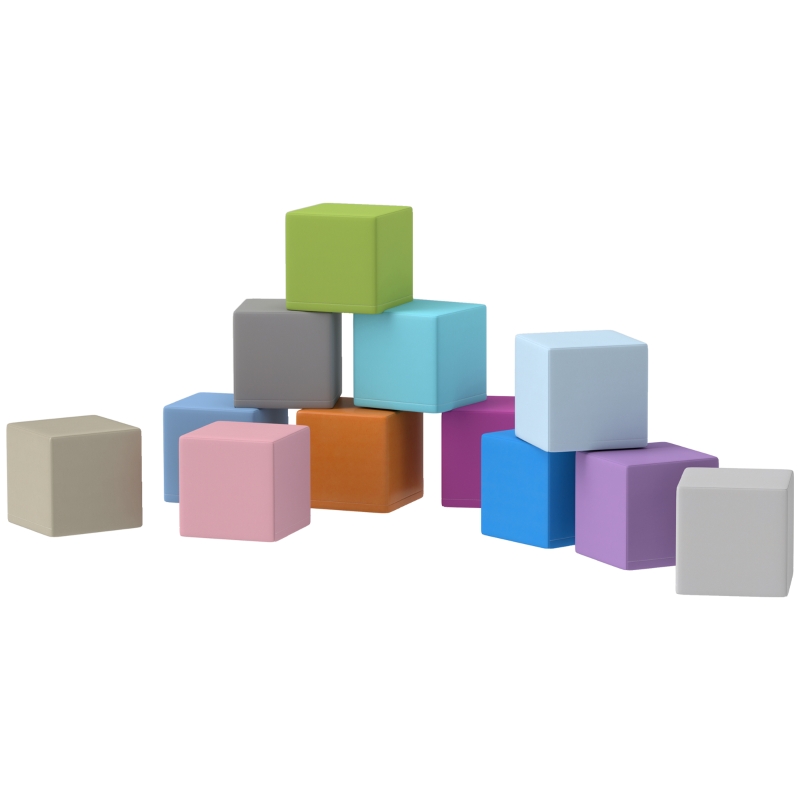 HOMCOM Ensemble de 12 Cubes de Jeu Souples pour Enfants de 12 à 36 Mois en PU et EPE, 20x20x20 cm, Multicolore