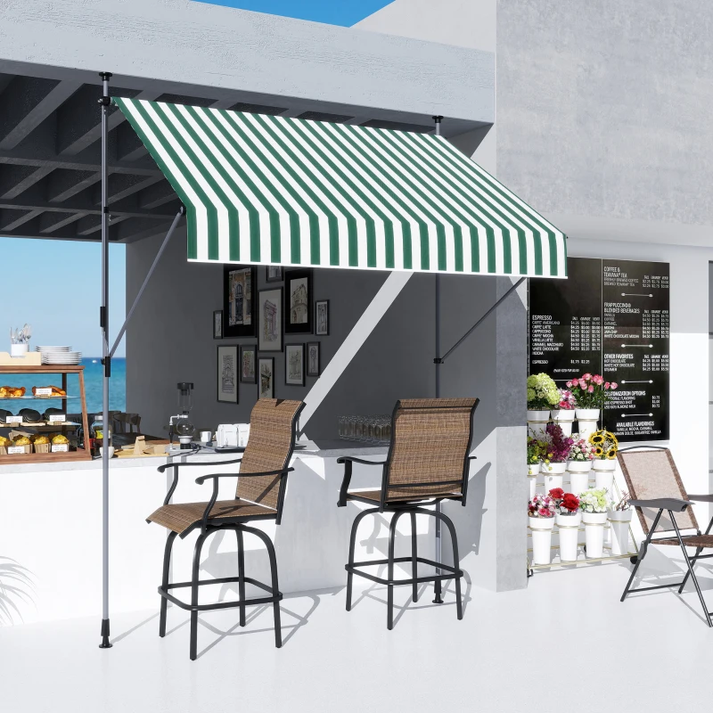 Outsunny Tonnelle 2x1,2 m avec Supports Réglables et Manivelle, en Aluminium, Métal et Polyester, Vert et Blanc