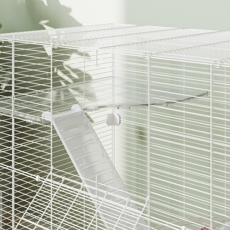 PawHut Cage pour Rongeurs Multi-niveaux avec Accessoires Inclus, en Acier, PET et PS, 73x47x80 cm, Blanc
