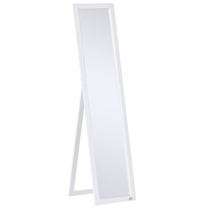 HOMCOM Miroir sur Pied à Figure Intégrale avec Support Pliable et Trous de Montage, en Bois et Verre, 37x37x154 cm, Blanc