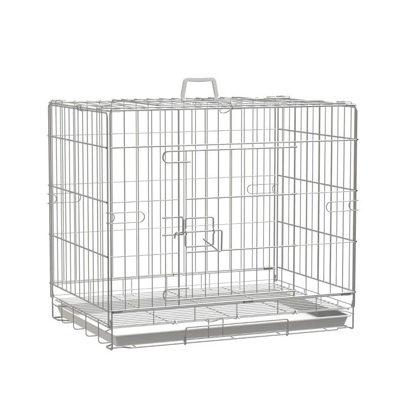 PawHut Kennel Gabbia per Cani Pieghevole in Acciaio Galvanizzato, Porta con Blocco e Fondo Rimovibile