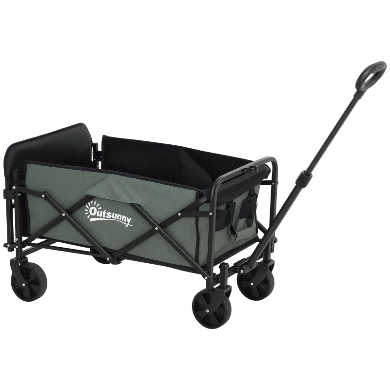 Outsunny Carrello da Giardino da 72L Pieghevole con Pannello Apribile, in Acciaio e Poliestere, 114x46x65-92 cm, Verde