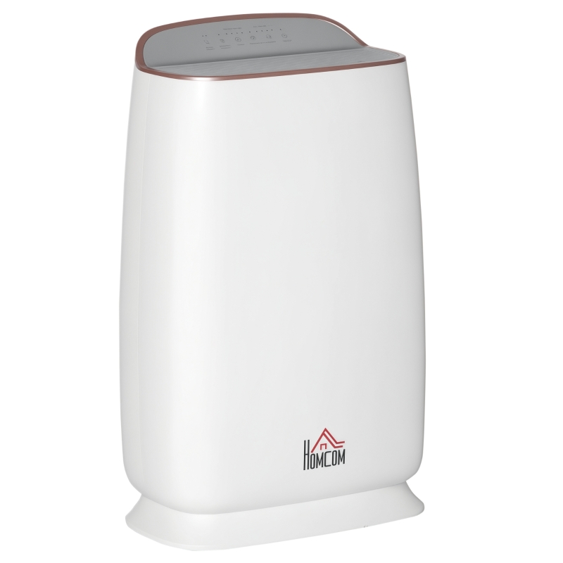 HOMCOM Purificador de Ar com Filtro HEPA de 3 Capas CADR 220 m³/h até 28 m³ Purificador de Ar com Ecrã LED 4 Velocidades Temporizador Modo Noturno e Silencioso 30x17x53cm Branco