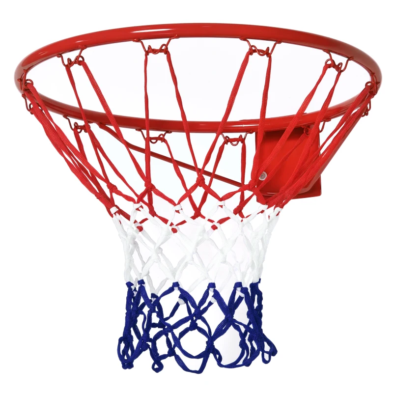 HOMCOM Cesta de Basquetebol de Parede Ø46 cm Aro de Basquetebol com Rede Estrutura Metálica 12 Ganchos para Interior e Exterior Vermelho