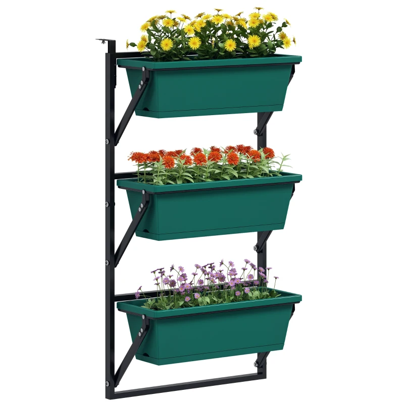 Outsunny Jardinieră Verticală pentru Exterior cu 3 Niveluri și Ghivece cu Orificii de Drenaj, 56x42x100 cm, Verde