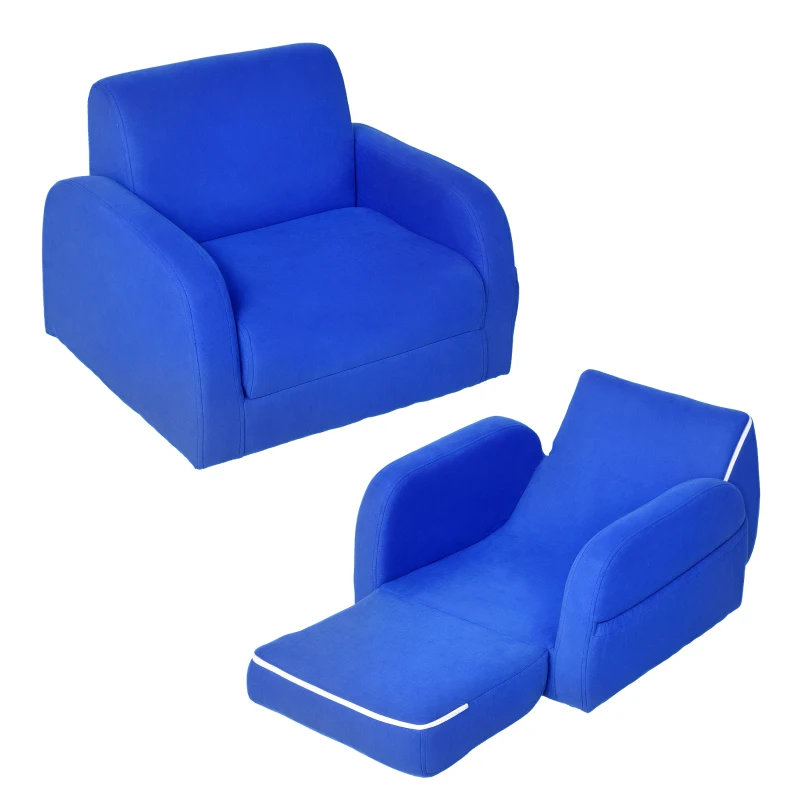 HOMCOM Poltroncina Letto 2 in 1 per Cameretta Bambini con Imbottitura e Rivestimento Flanella Blu, Max.65 kg, 47x45x38cm