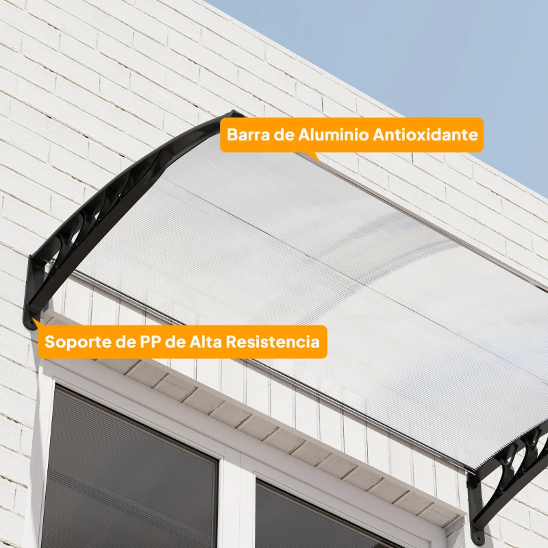 Outsunny Tejadillo de Protección para Puertas Ventanas Marquesina de Exterior de Aleación de Aluminio 150x90x25 cm Transparente