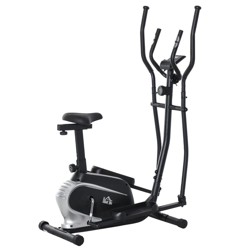 HOMCOM Magnetic Elliptical Cross Trainer Cardio Fitness Workout Elliptical Machine Exercise Bike Trainer with Flywheel & LCD Digital Monitor Display Phone Holder, for Home Office Gym Black