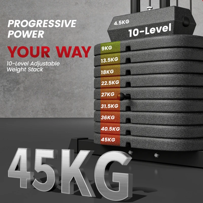 SPORTNOW Stazione Fitness Multifunzione con 45 kg di Pesi per Home Gym, 160x108x200 cm, Nero