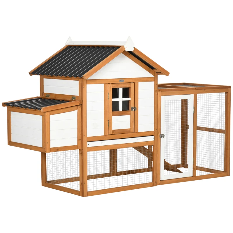 PawHut Gallinero de Madera para Exterior para 2-4 Gallinas con Nido Bandeja Extraíble y Rampa 181x79,5x117,5 cm Natural
