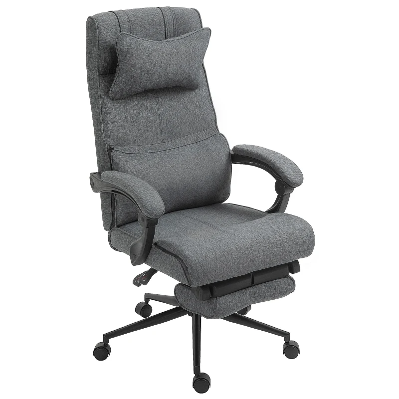 Vinsetto Chaise de Bureau Ergonomique à Hauteur Réglable avec Accoudoirs et Repose-Pieds, 66x70x115-123 cm, Grise