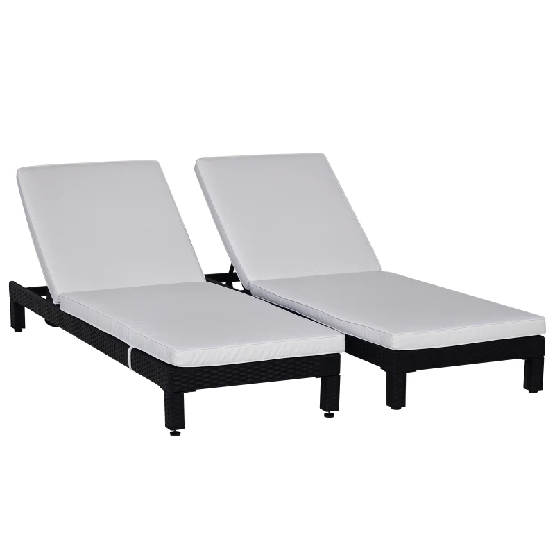 Outsunny Set 2 Sdraio da Giardino Cuscino Imbottito Regolabile su 6 Livelli in Rattan 196 x 65 x 22 cm, Nero