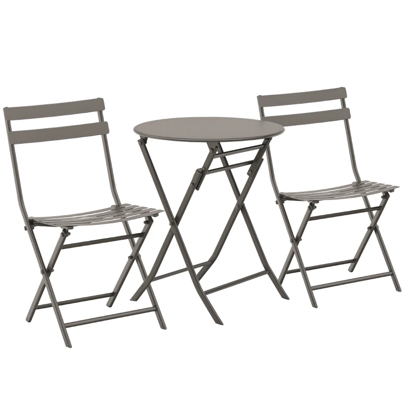 Outsunny Tavolino con Sedie da Giardino Pieghevoli in Acciaio Marrone, Set 3 Pz per Balcone, Terrazzo, Esterno