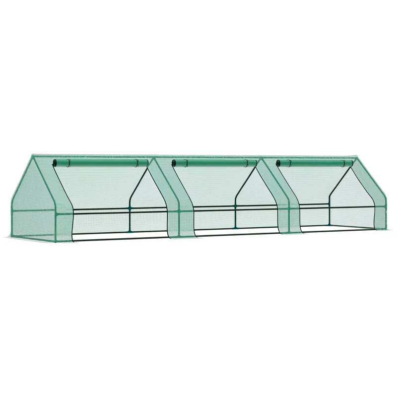 Outsunny Seră pentru Grădină Impermeabilă și Rezistentă la UV cu 3 Ferestre Rulante, 400x100x80 cm, Verde