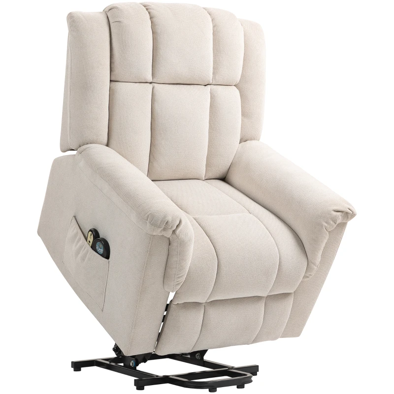 HOMCOM Fauteuil électrique Powerlift, Fauteuil de massage avec fonction de chauffage, Fauteuil rembourré avec repose-pieds, Poche latérale, Revêtement en tissu chenille, Beige