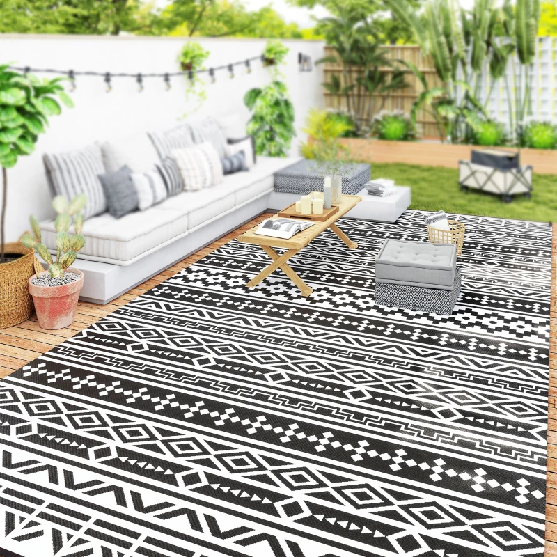 Outsunny Outdoor Teppich robuster Wetterfest Outdoorteppich, Carpet mit Boho-Style, Outdoor-Teppich für Wohnzimmer Balkon