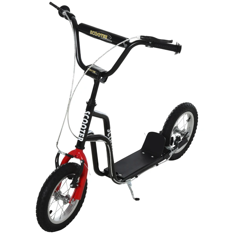 HOMCOM Trottinette Enfant Guidon Réglable Scooter Patinette Ville Enfant Roller Kickboard avec Roues Pneumatiques 12 Pouces à partir de 5 Ans Noir 120 x 58 x 75-80 cm