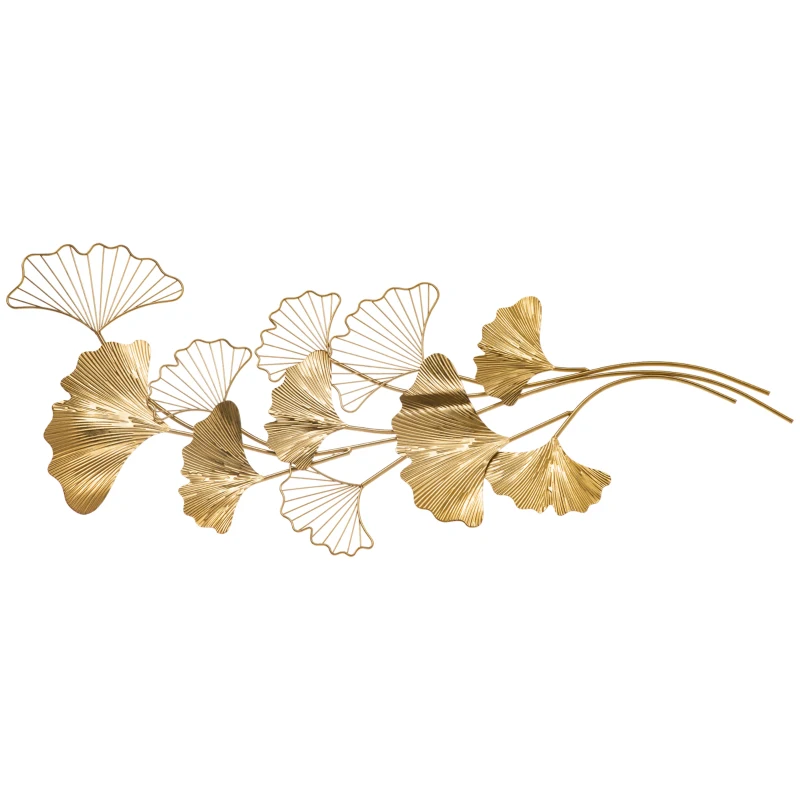 HOMCOM Décoration Murale 3D en Métal, Wall Art Dorée avec Feuilles de Ginkgo 138x70 cm