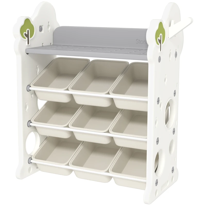 AIYAPLAY Etagère de Rangement pour Enfants avec 9 conteneurs pour jouets et livres, chambre d'enfant, maternelle, plastique, Blanc crème