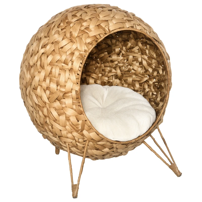 PawHut Cesta per Gatti Adulti Fino a 5kg, Cuccia per Gatti in Rattan Sintetico Marrone Φ52x58cm