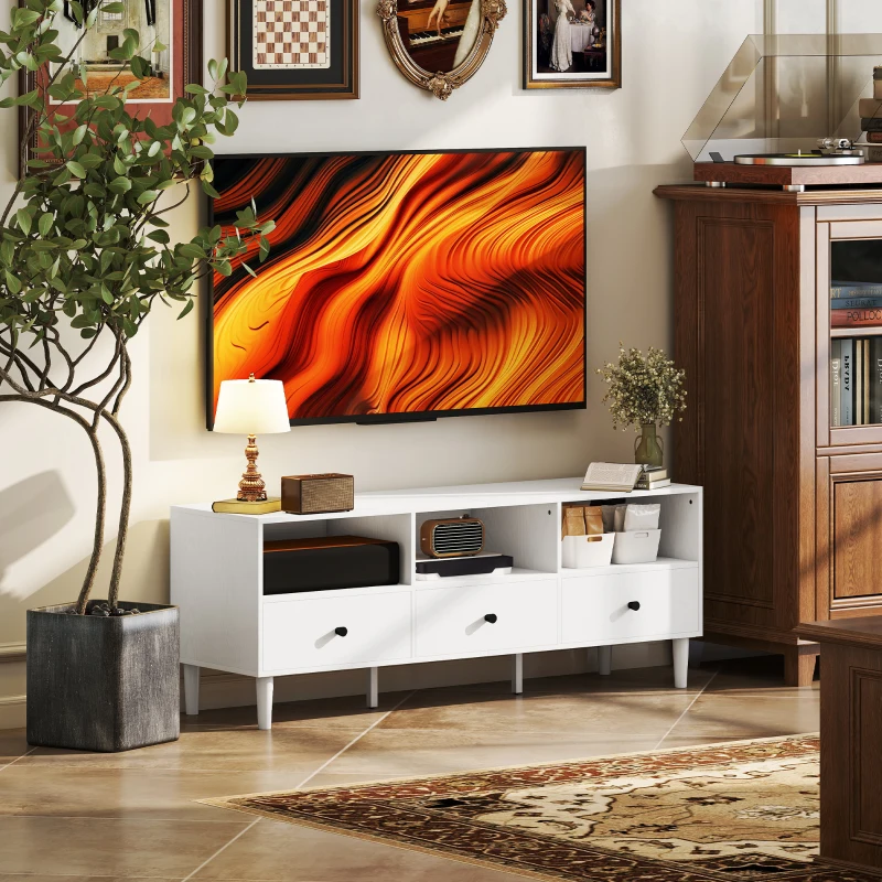 HOMCOM Meuble TV Compact avec 3 Tiroirs et 3 Compartiments pour TV jusqu'à 65 Pouces 120x34x45 cm Blanc