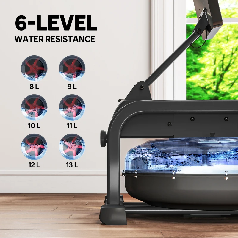 SPORTNOW Water Rowing Machine with Wheels, Vertical Storage, Adjustable Resistance, for Strength, Cardio Training