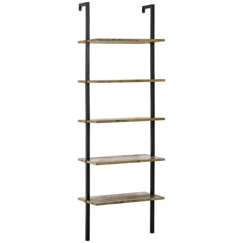HOMCOM Bibliothèque à Échelle avec 5 Étagères en Style Industriel en Bois et Métal, 60x30x184,5cm, Marron