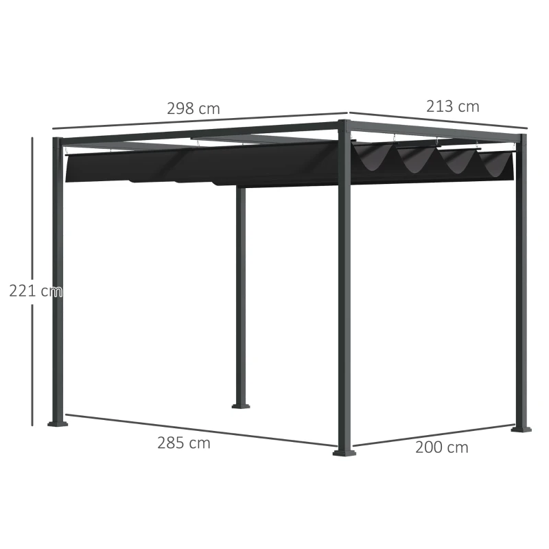 Outsunny Pergola env. 3x2m Pavillon de Jardin au Toit Coulissant en Métal Pergola de Jardin Autoportante avec Toit Réglable, Protection UV, Pare-Soleil pour Terrasse et Jardin, Noir+Gris