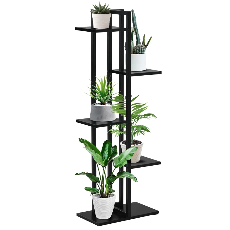 Outsunny Échelle Porte-fleurs à 5 Niveaux pour Intérieur et Extérieur en MDF et Acier, 40x22x113 cm, Noir