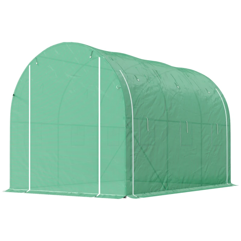 Outsunny Estufa Tipo Túnel 296x196x200 cm Estufa de Jardim com 3 Portas e 6 Janelas Enroláveis Teto Curvo para Cultivo Verde