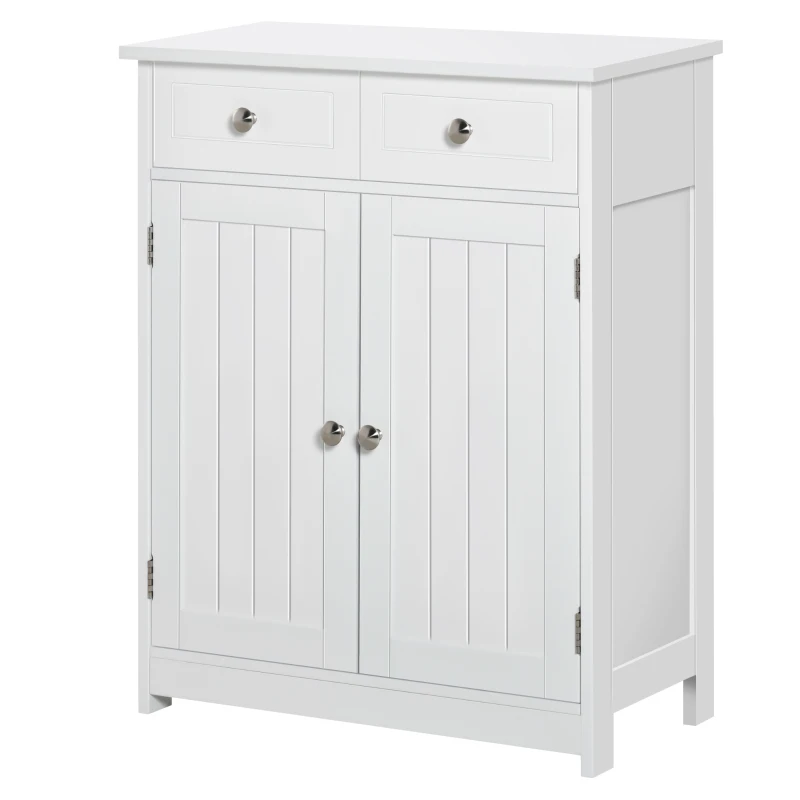 kleankin Mobile Salle de Bains à 2 Portes avec Étagère Réglable et 2 Tiroirs en Bois, 60x30x75 cm, Blanc