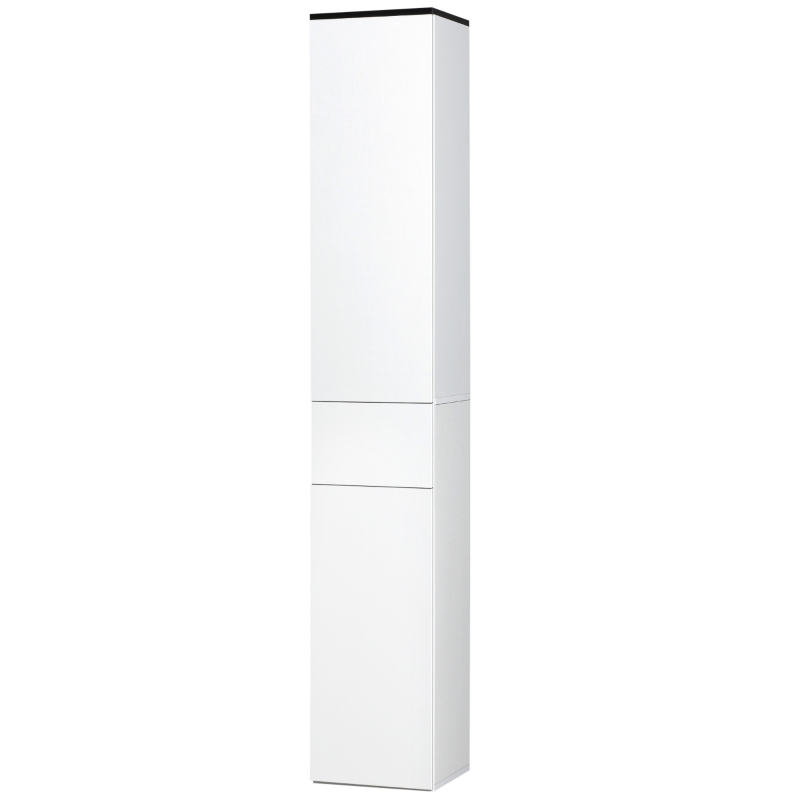 Kleankin Meuble de Salle de Bains avec Étagère Réglable, 2 Armoires Fermées et Un Tiroir en Bois, 30x28x180 cm, Blanc
