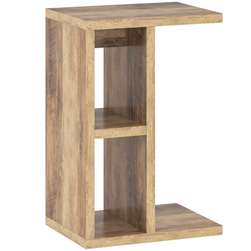 HOMCOM Table Basse à C avec 3 Étagères et 2 Compartiments Ouverts Gain de Place, 40x30x60 cm, Marron