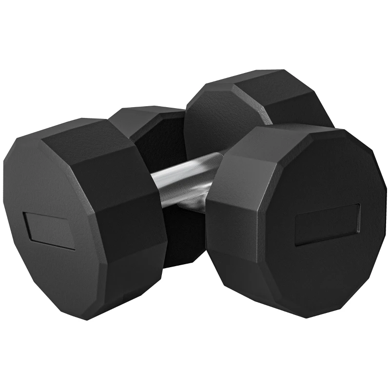SPORTNOW Set 2 Haltères à 12 Côtés de 15 kg en Métal et Caoutchouc avec Poignée Antidérapante, 26x15,5x15,5 cm, Noir