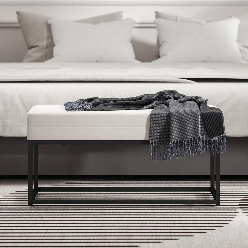 HOMCOM Banc d'Entrée Moderne en Acier, Éponge et Tissu Velours avec Pieds Réglables, 94x42x44 cm, Crème