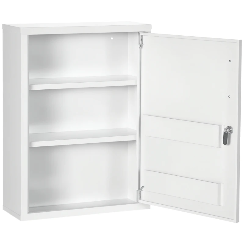 Kleankin Dulăpior de Medicamente cu 2 Rafturi și 2 Chei de Siguranță, 40x15x53,5 cm, Alb