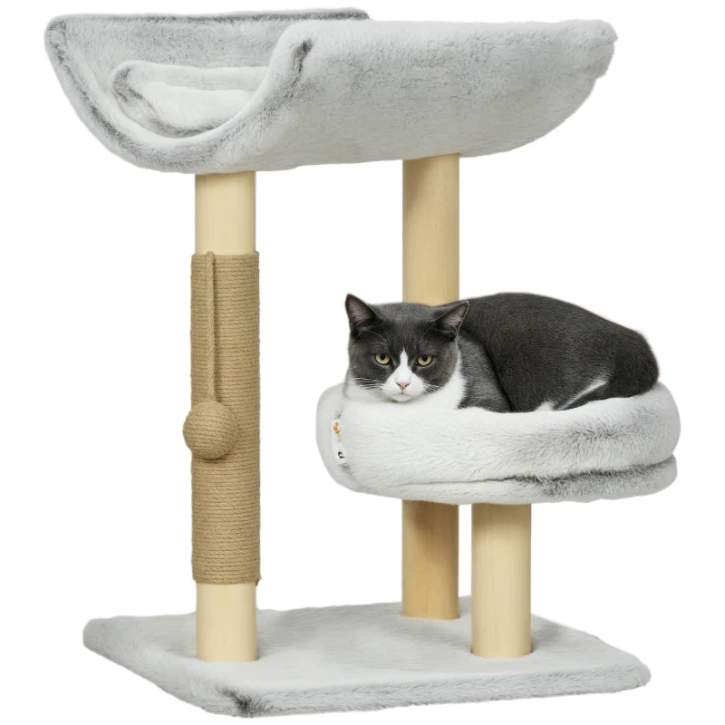 PawHut Abre à chat avec griffoir 1 niche supérieure avec coussin lavable 1 niche ronde peluche hauteur 60 cm gris