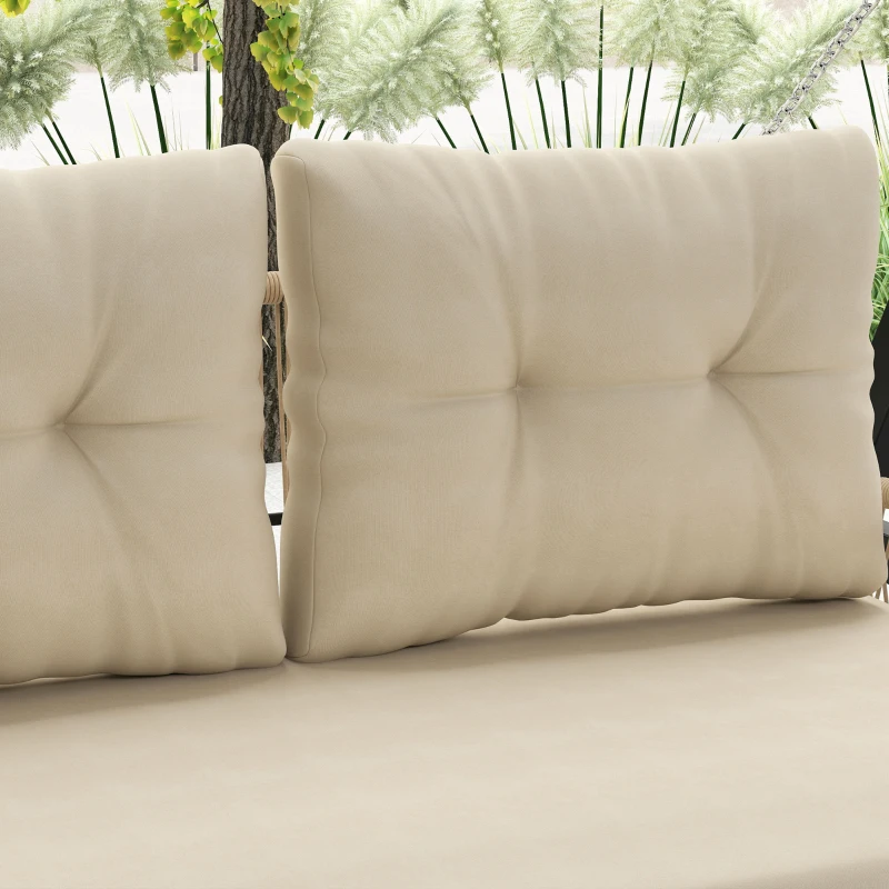 Outsunny Balancelle Hollywood 2 places en rotin avec coussins et chaînes jusqu'à 240 kg 115 x 66 x 44 cm Beige