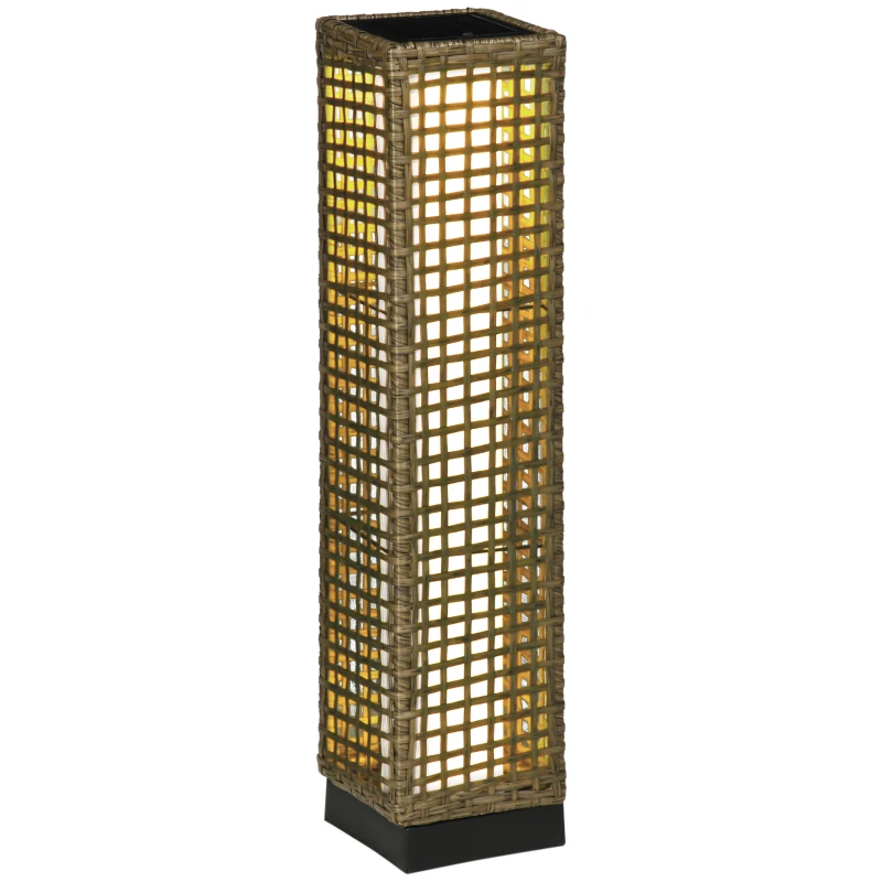 Outsunny Lámpara Solar de Ratán Sintético con Luces LED Encendido/Apagado Automático para Exterior 15,5x15,5x69 cm Arena