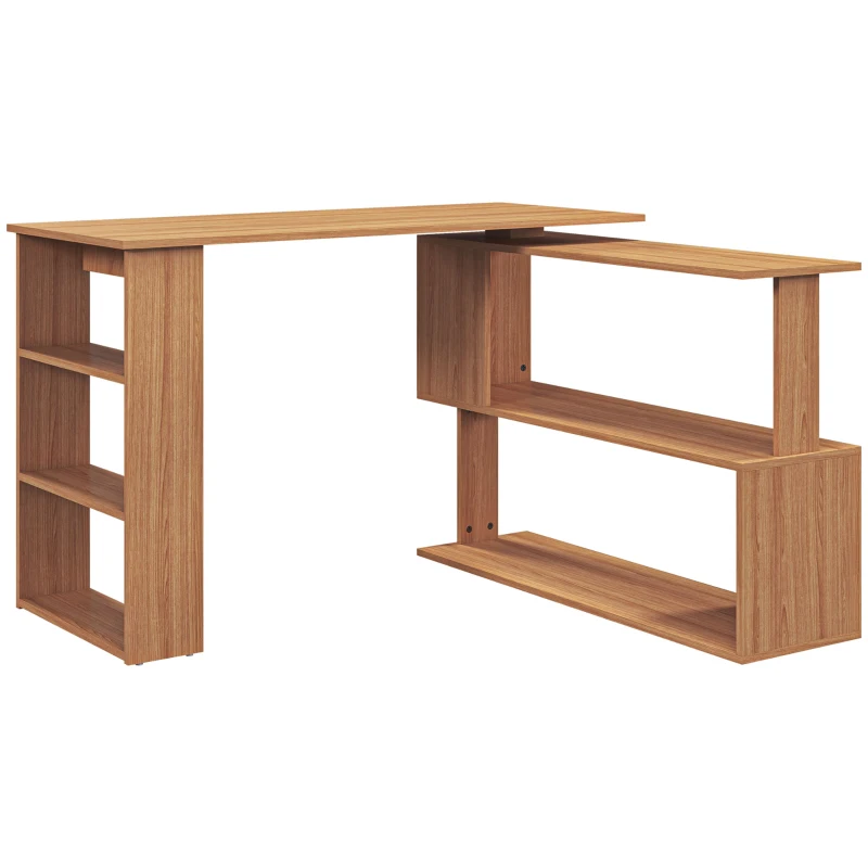 HOMCOM Bureau Informatique PC d'Angle avec Design en L Pivotant à 5 Étagères pour Maison et Bureau, Table de Salle à Manger en Bois, 120x110x74.5 cm